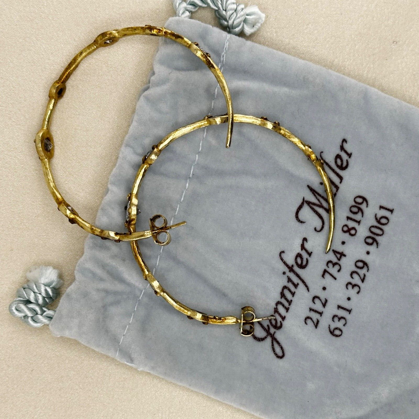 Jennifer Miller | Hammered 14k Gold Plated | Crystal Hoop Earrings
