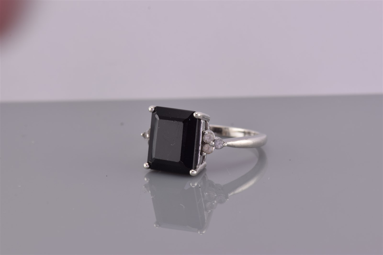 Sterling Silver Black Tourmaline Topaz Cluster Accented Band Ring 925 Sz: 8