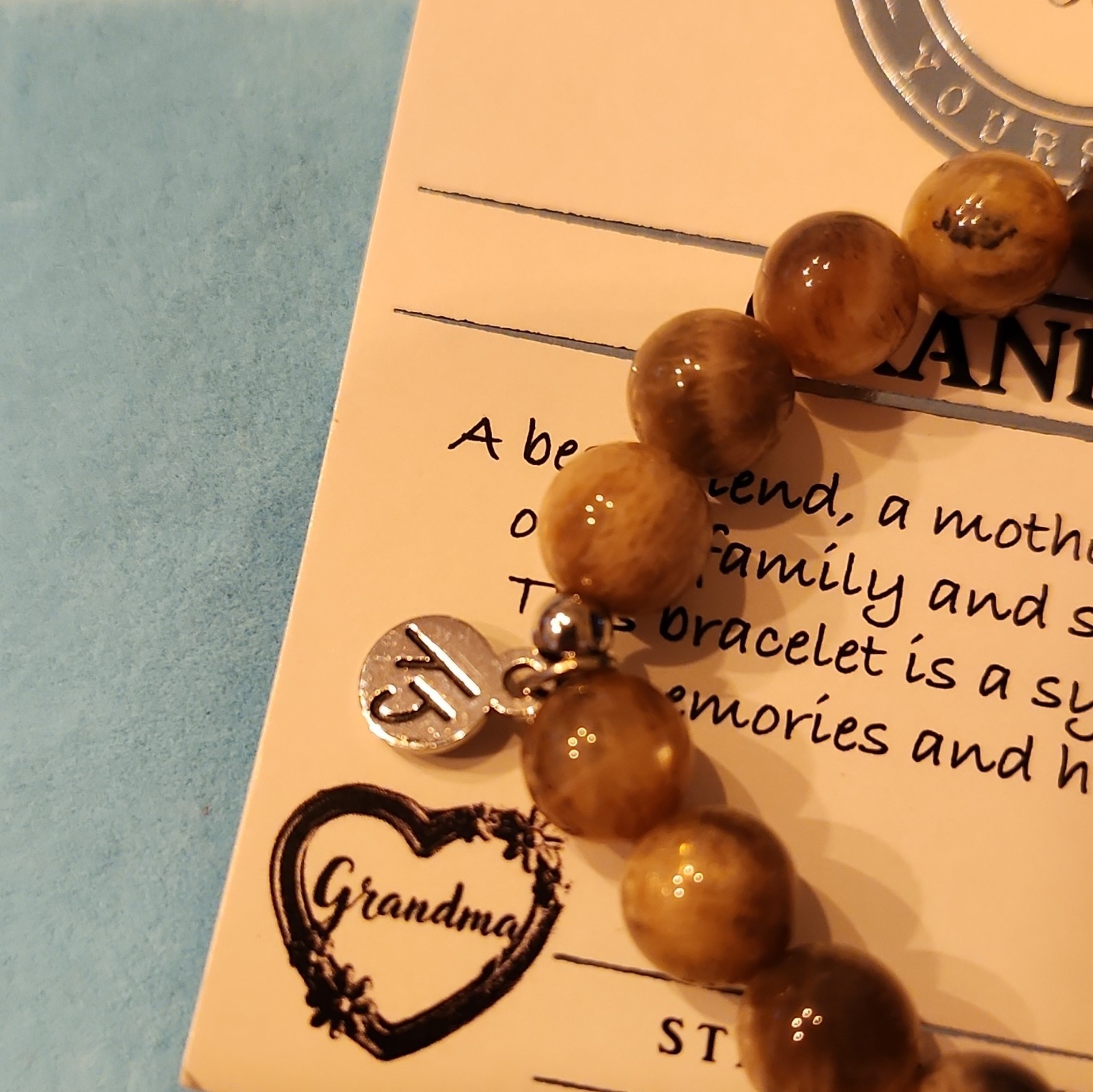 0066 T. Jazelle “Grandma” Beaded Charm Bracelet Sterling Silver Heart Dangle