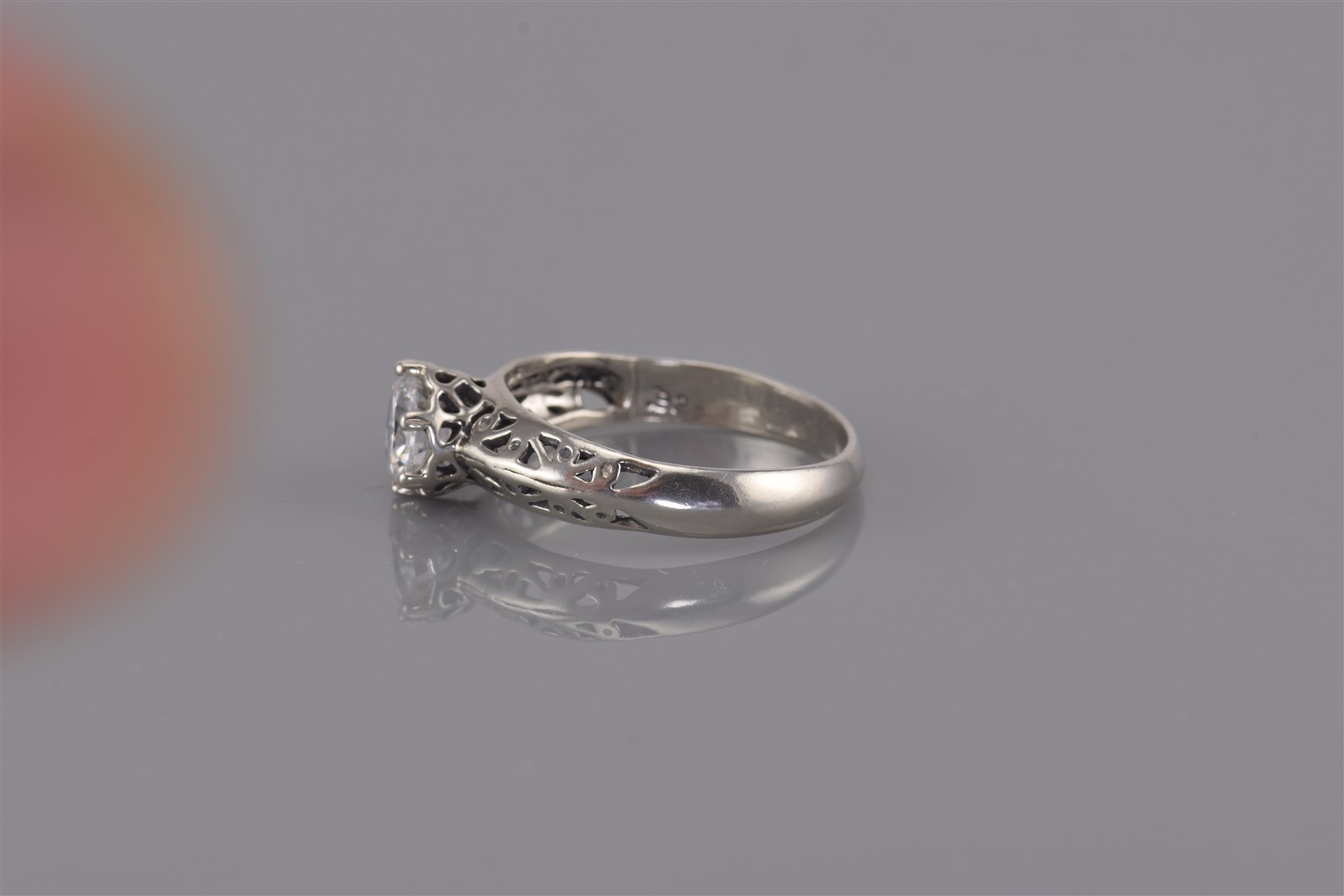 Sterling Silver 6 Prong Cubic Zirconia Wedged Openwork Band Ring 925 Sz: 8