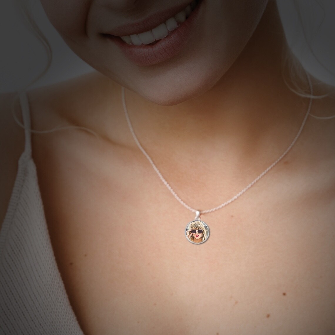 Taylor Swift necklace, stainless steel/glass, 50-55cm length, 14mm width