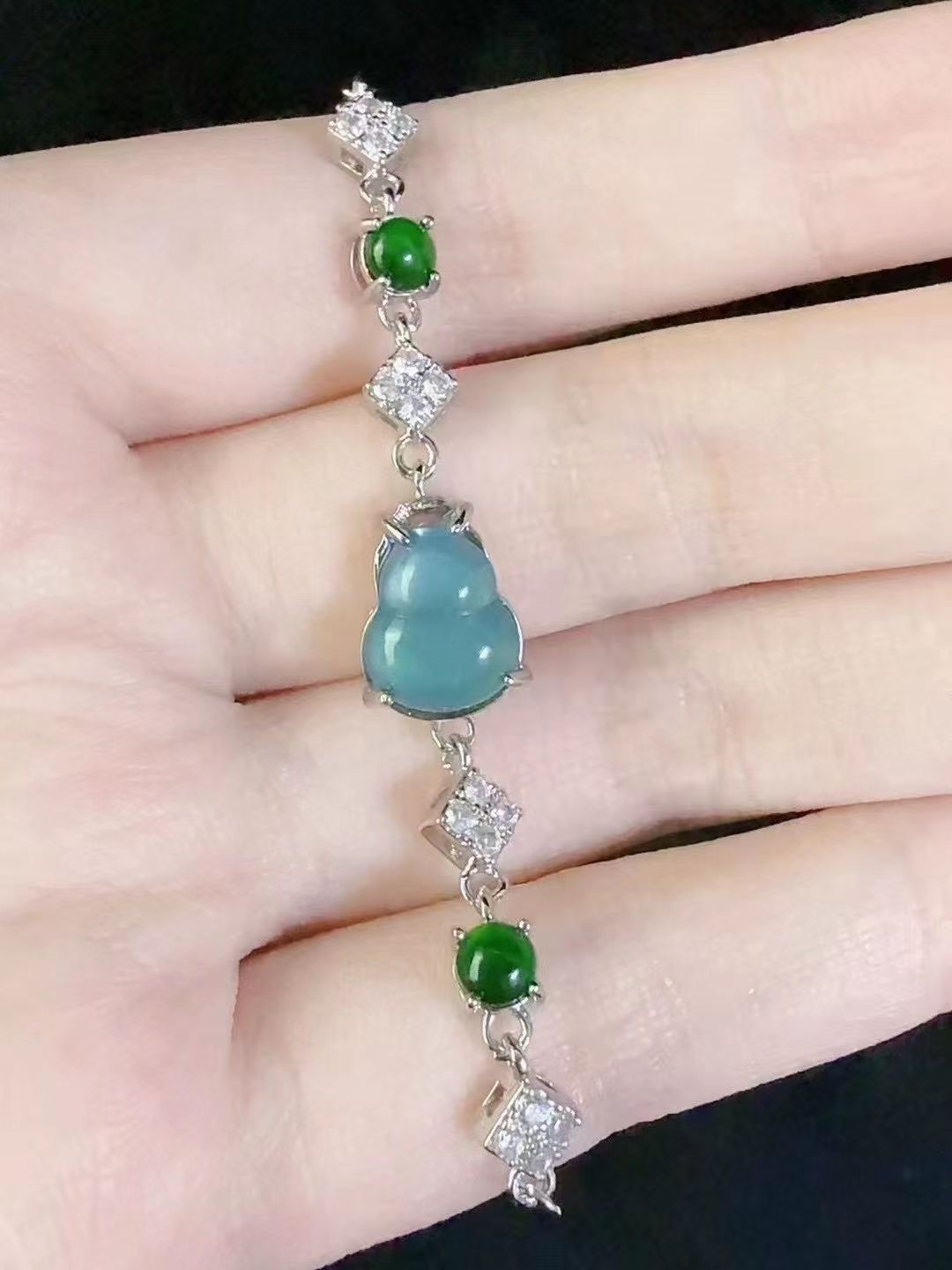 Natural grade A jadeite sky blue gourd bracelet