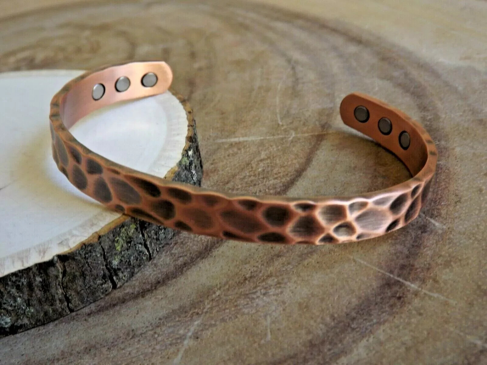 Hammered Solid Pure Copper Magnetic Cuff * Arthritis Therapy Adjustable Bracelet