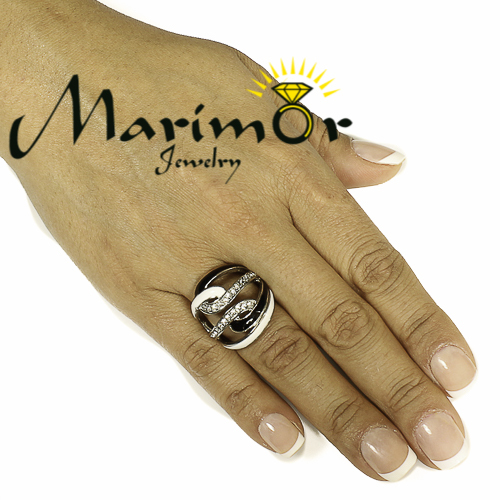 Women’s Black & White Epoxy AAA Grade Crystal Stainless Steel Ring Size 5-10
