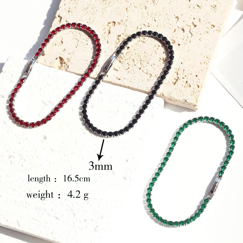 Colorful Crystal Tennis Bracelet for Women Waterproof Multicolor 3MM CZ Wedding