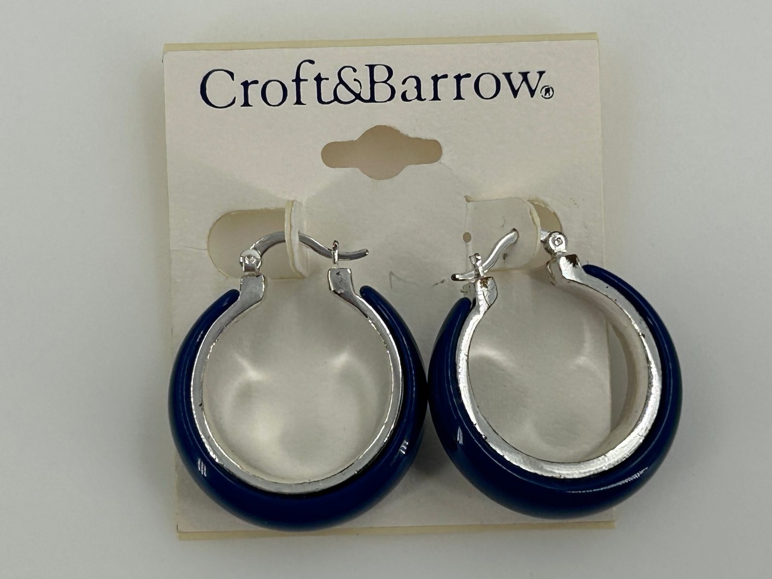 Croft & Barrow Blue Hoop Earrings 1.25 Inch Silver Tone