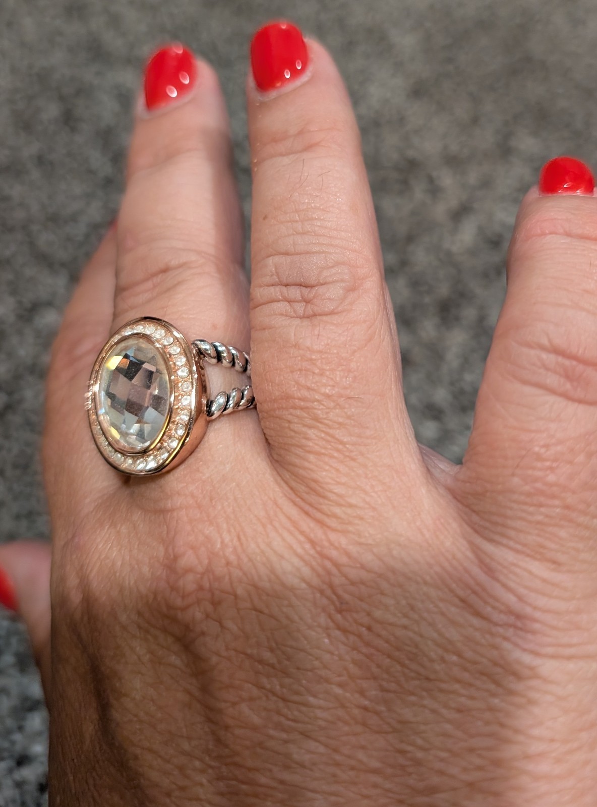 Bold And Beautiful Fashion ring Size 10 Silver With Rose Gold Accents