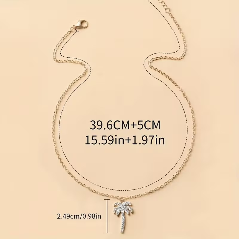 Cute Rhinestone Palm Tree Pendant Necklace Fashion Jewelry Gift Silver Toned
