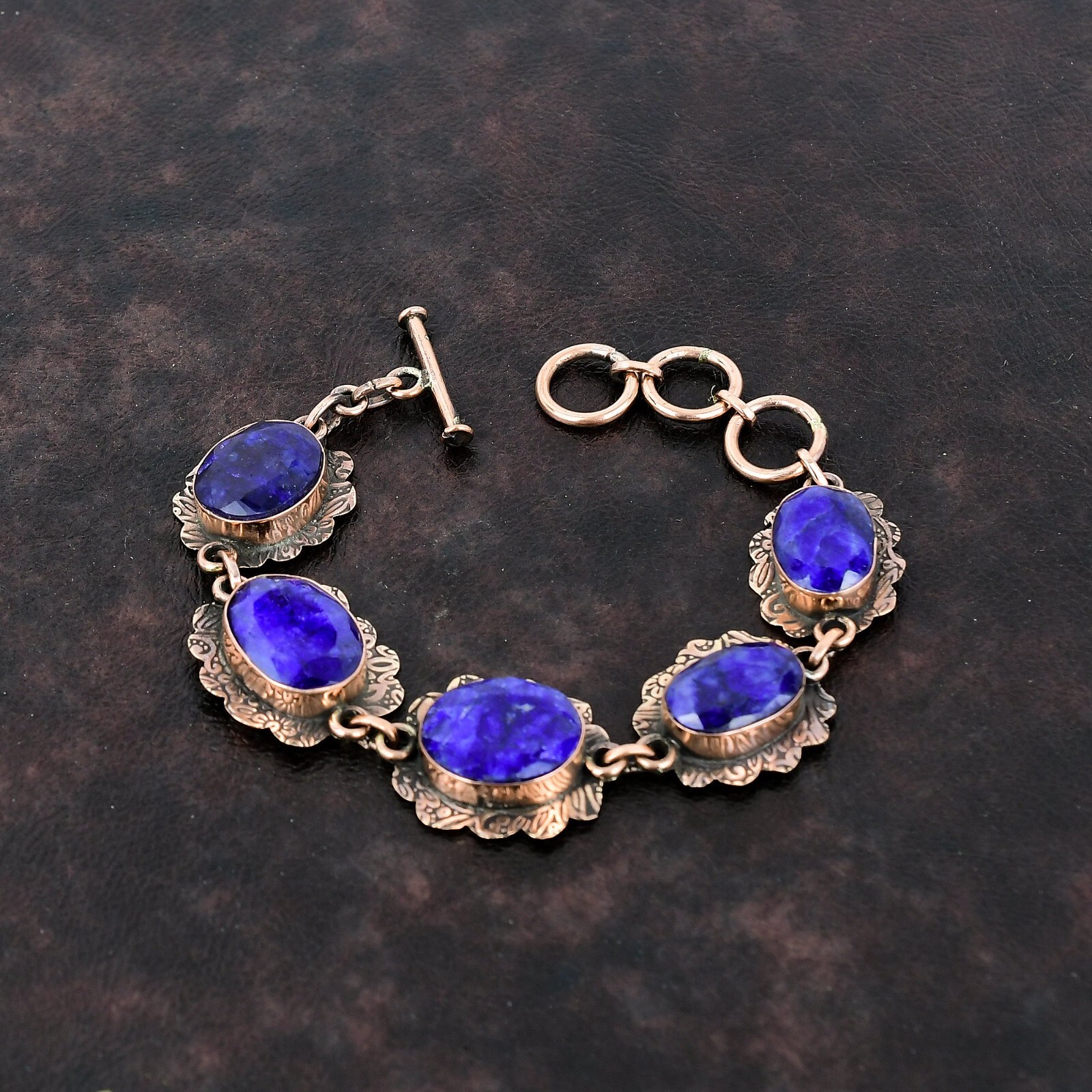 Blue Sapphire Jewelry Copper Bestie Gift Wire Wrapped Adjustable Bracelet 6.0″