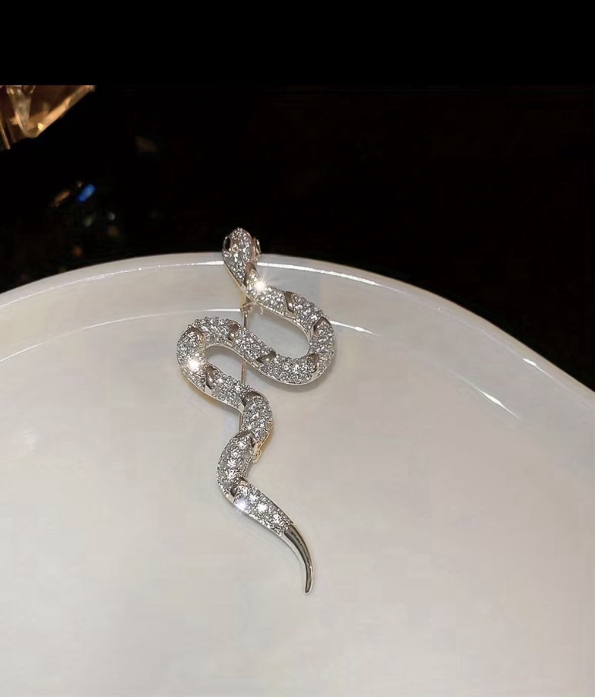 Silver Color Snake Brooch Pin Rhinestone Crystal Serpent Statement Jewelry Women