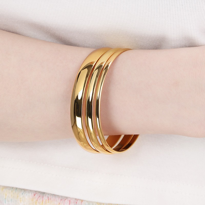1pcs Gold Stainless steel 8mm Round Cuff Bangle Bracelet For ladies Gifts 68mm