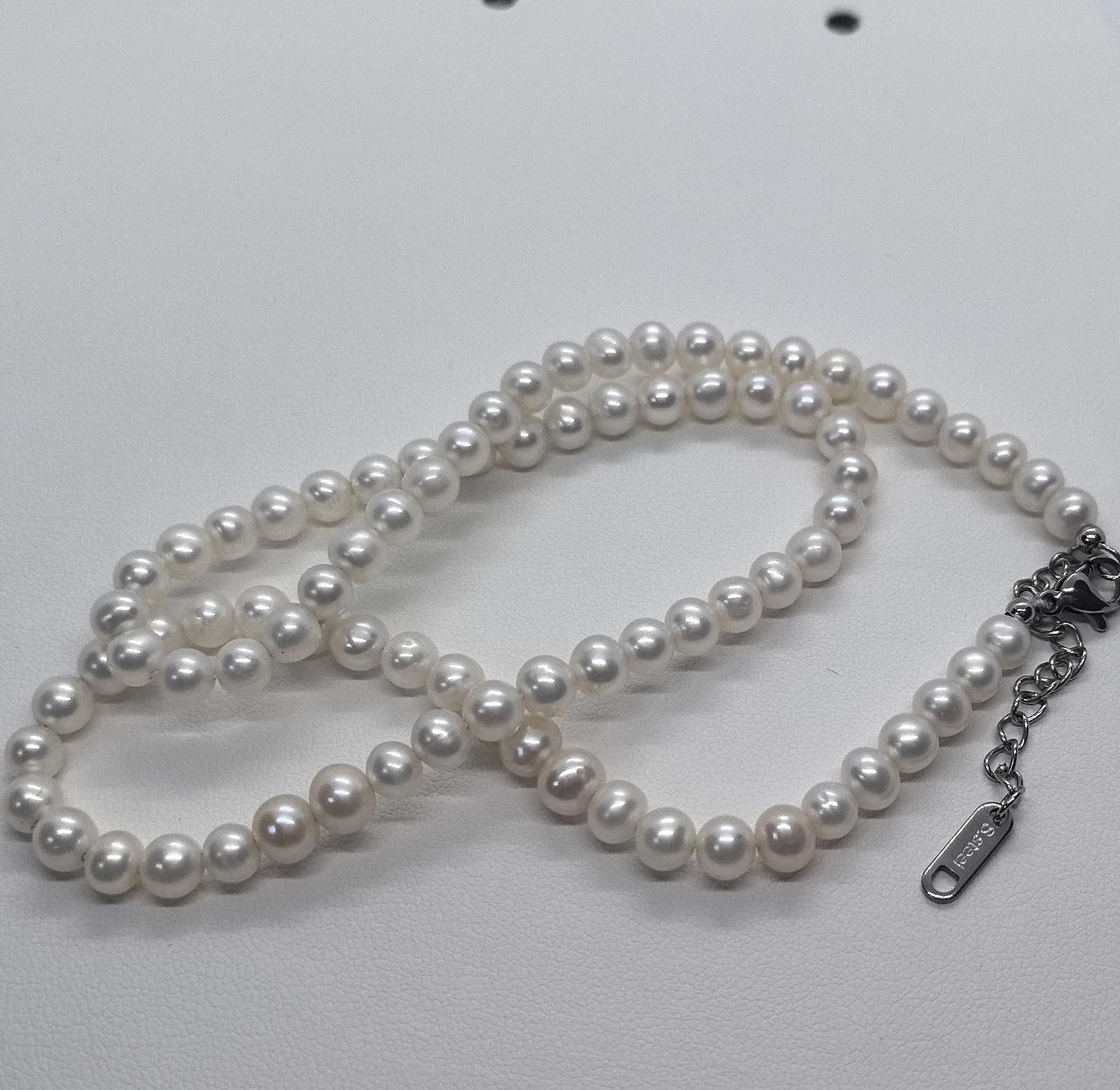 5-6mm Natural Near Round Pearl Necklace Freshwater White Pearl Jewelry Gift