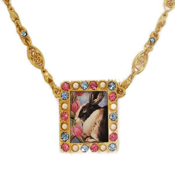 Sweet Romance Bunny in Tulips Garden of Bunnies Necklace Handmade in Los Angeles