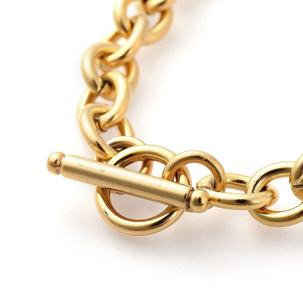 10Pcs Golden 8mm Stainless Steel Cable Chain Bracelets with Toggle Clasps 8.5″