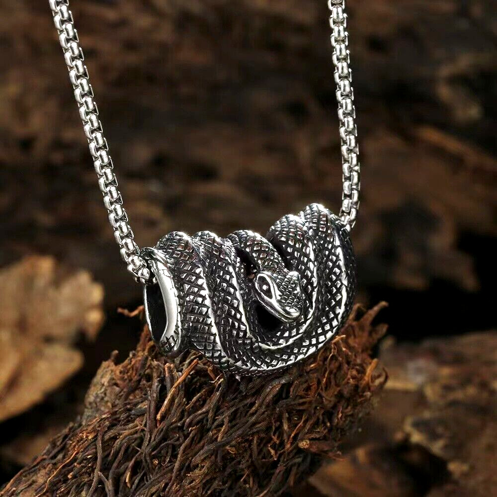 Silver Animal Snake Serpent Pendant Necklace Gothic Retro Rock Jewelry Chain 24″