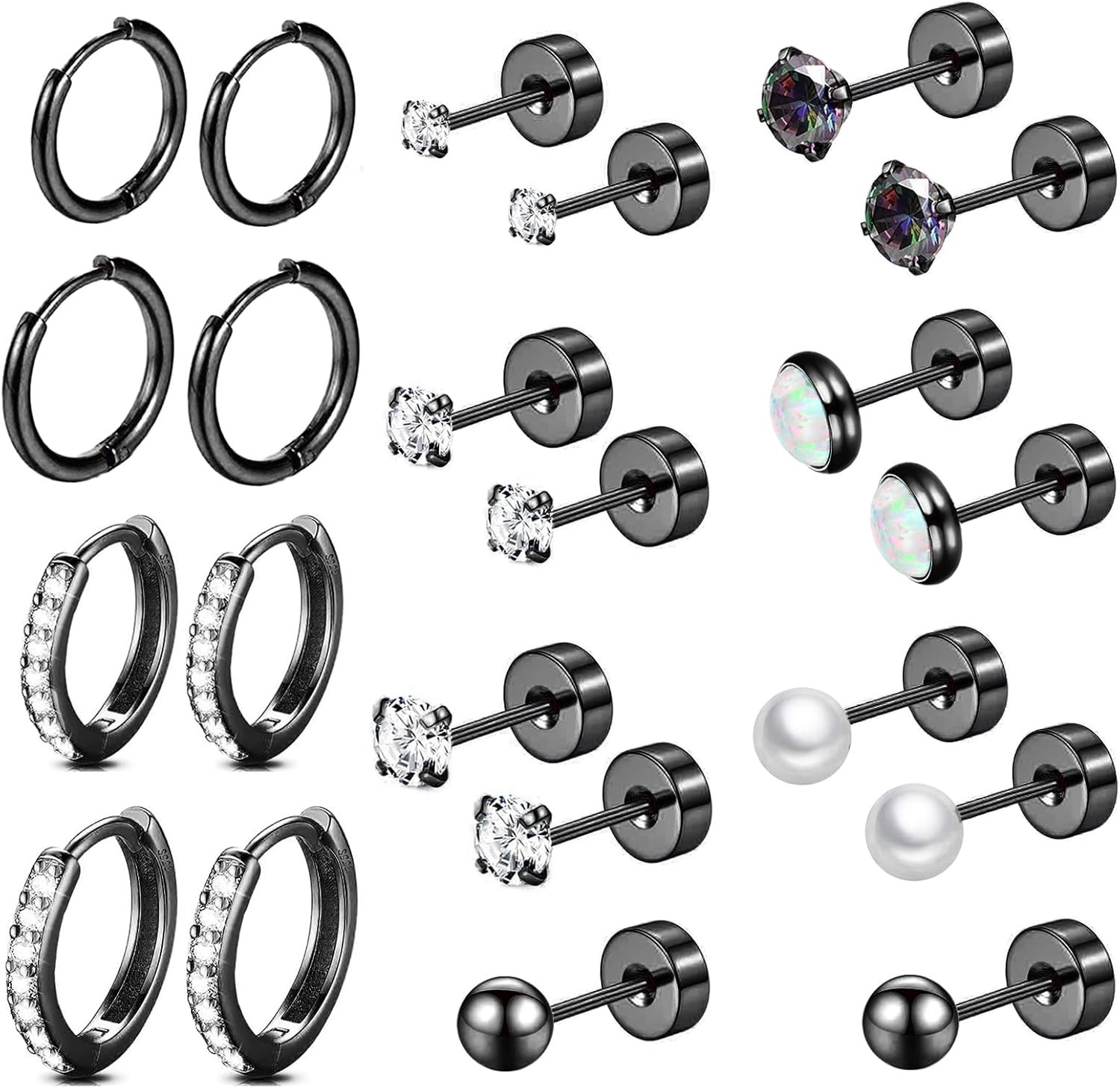 Surgical Steel Flat Back Earrings Set for Multiple Piercing Sensitive Ears,Sterl