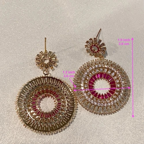Lab-Created Pink Sapphire Wedding Hoop Chandelier Earrings 18k Gold Plated Gift