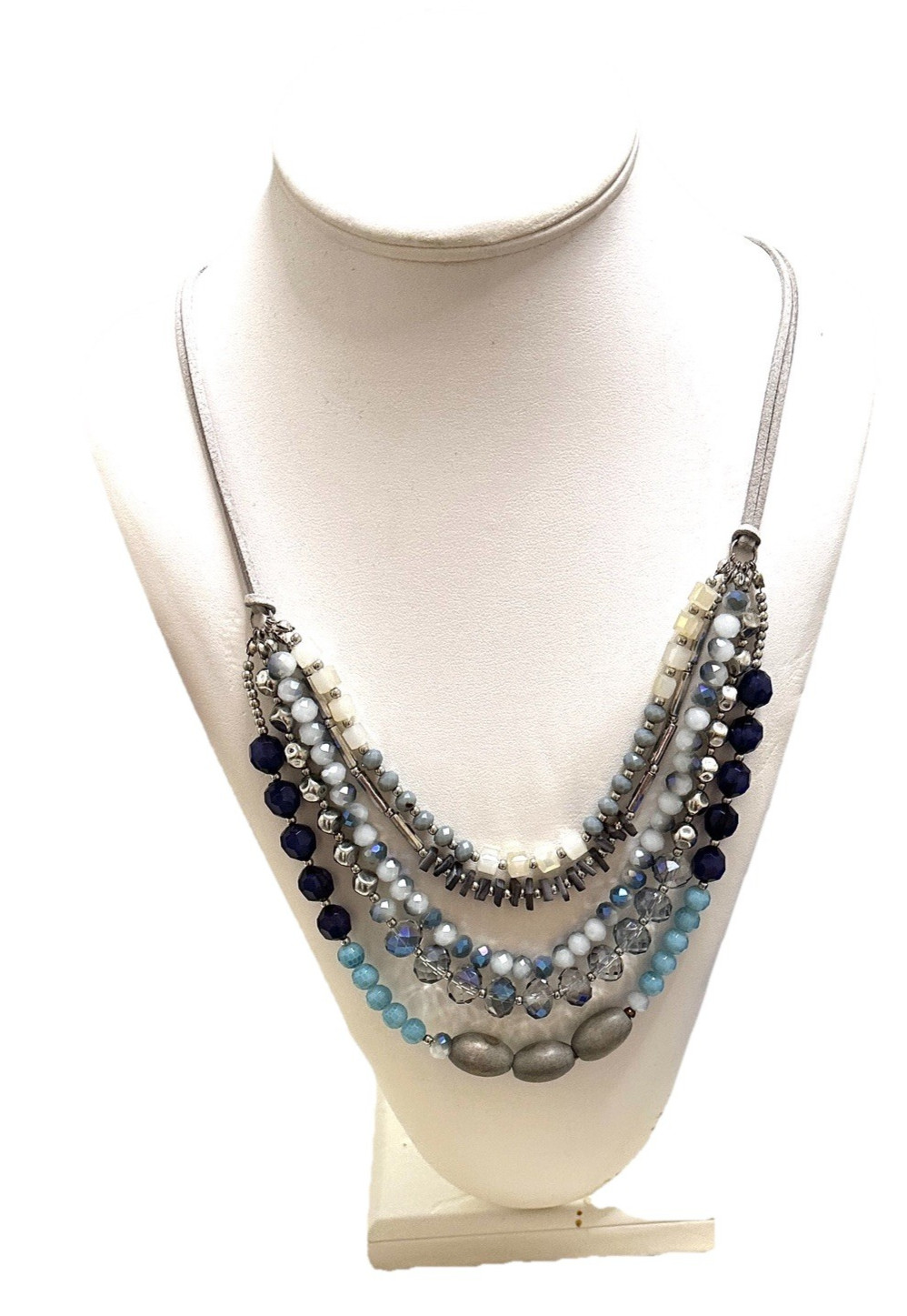5 Multi Strand Necklace Mixed Beaded & Leather Cord Adjustable 13 .5 – 16.5 inch