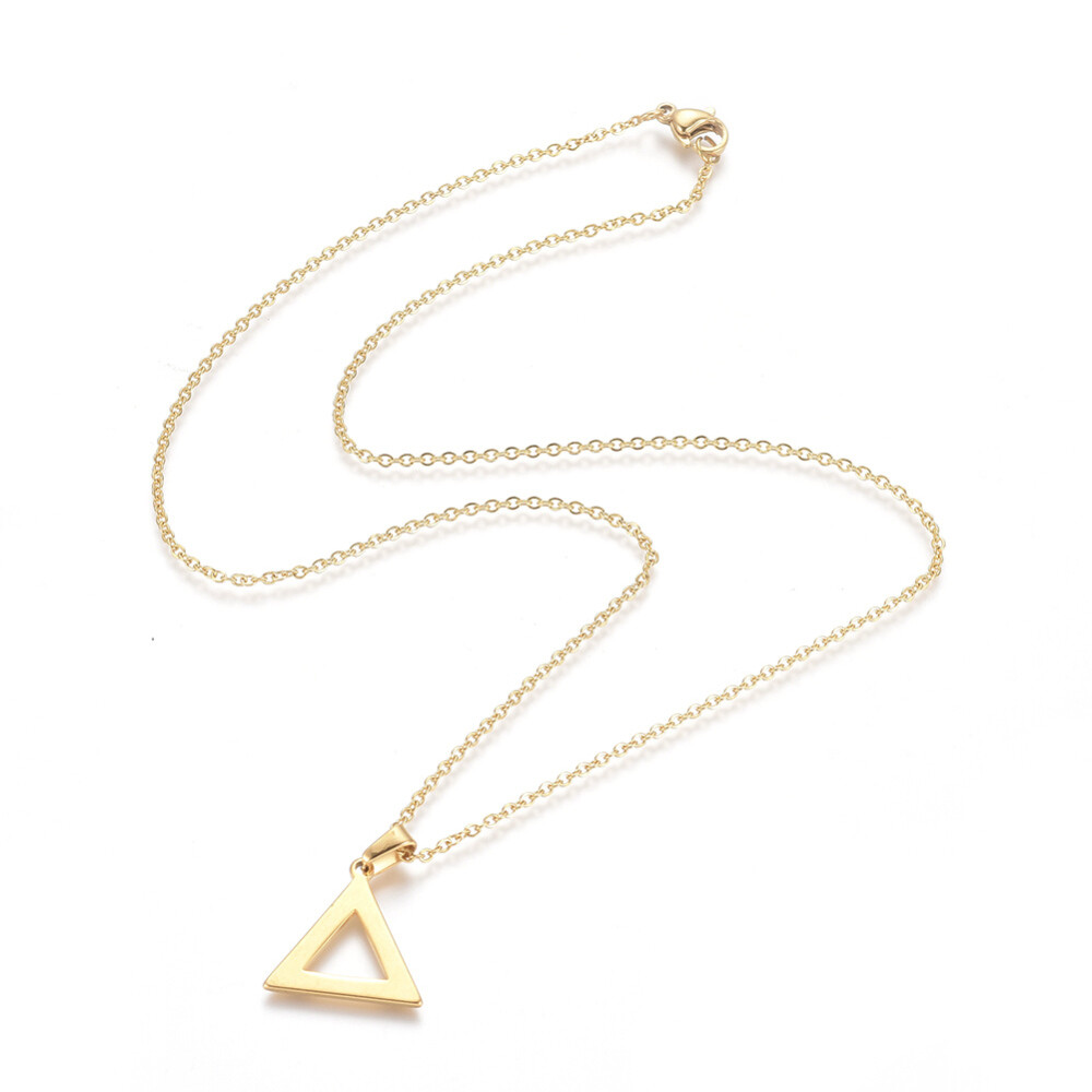 Stainless Steel Pendant Necklace Chain Lobster Triangle Gold 17.5″ 1.5mm A227