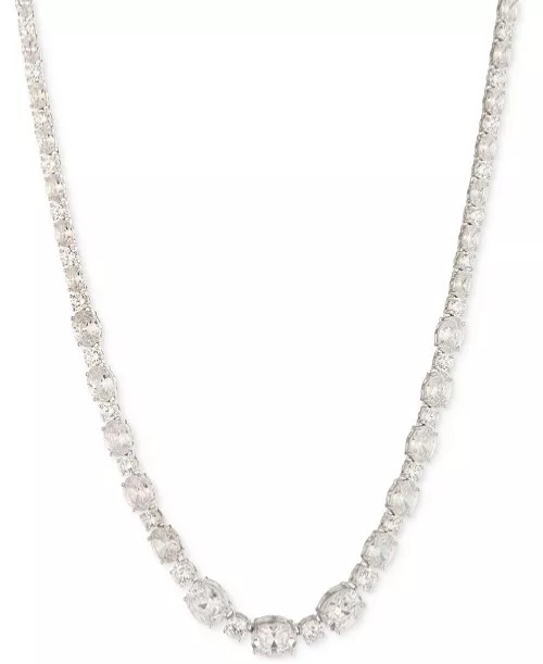 $125 Givenchy Silver Tone Mixed-Cut Cubic Zirconia Tennis Necklace 16″ + 3” Ext
