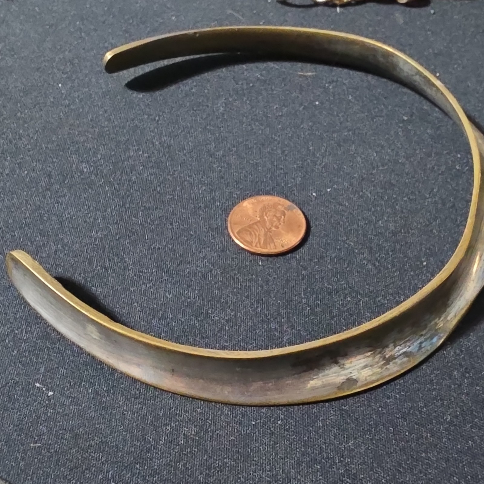 Brass Gold Tone Collar Choker Necklace Hammered Texture No Stone No Chain