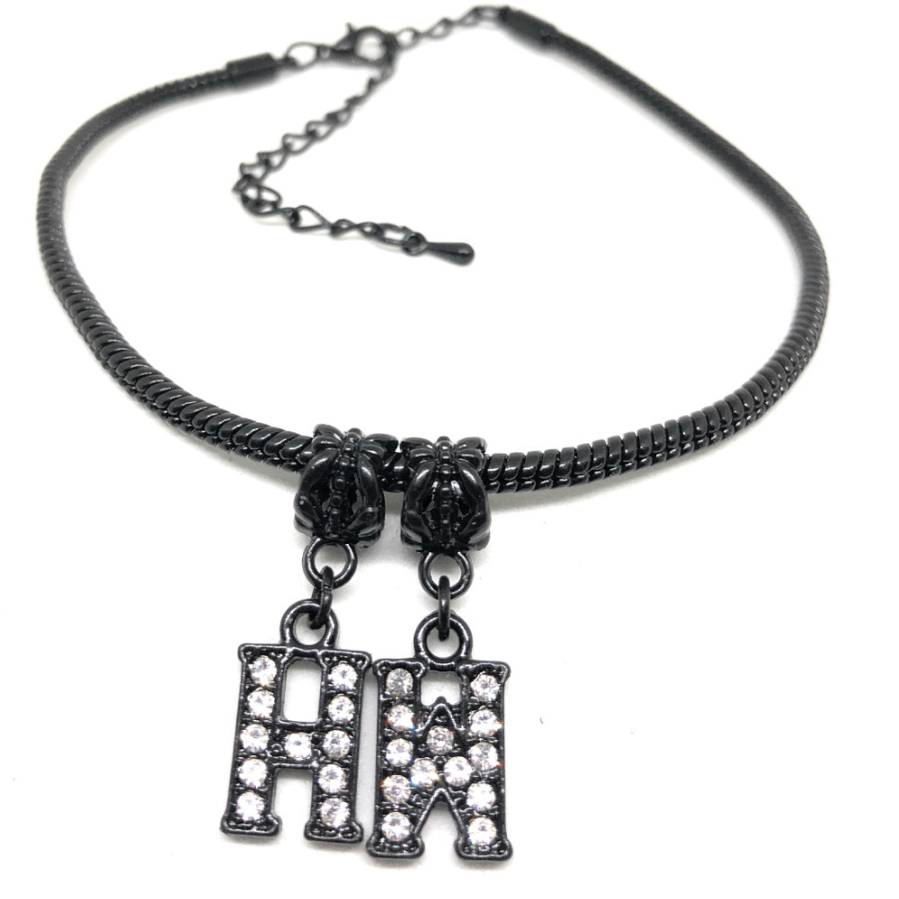 Custom Black Crystal Letter Anklet Swinger Hotwife BBC Queen Of Spades QOS Vixen