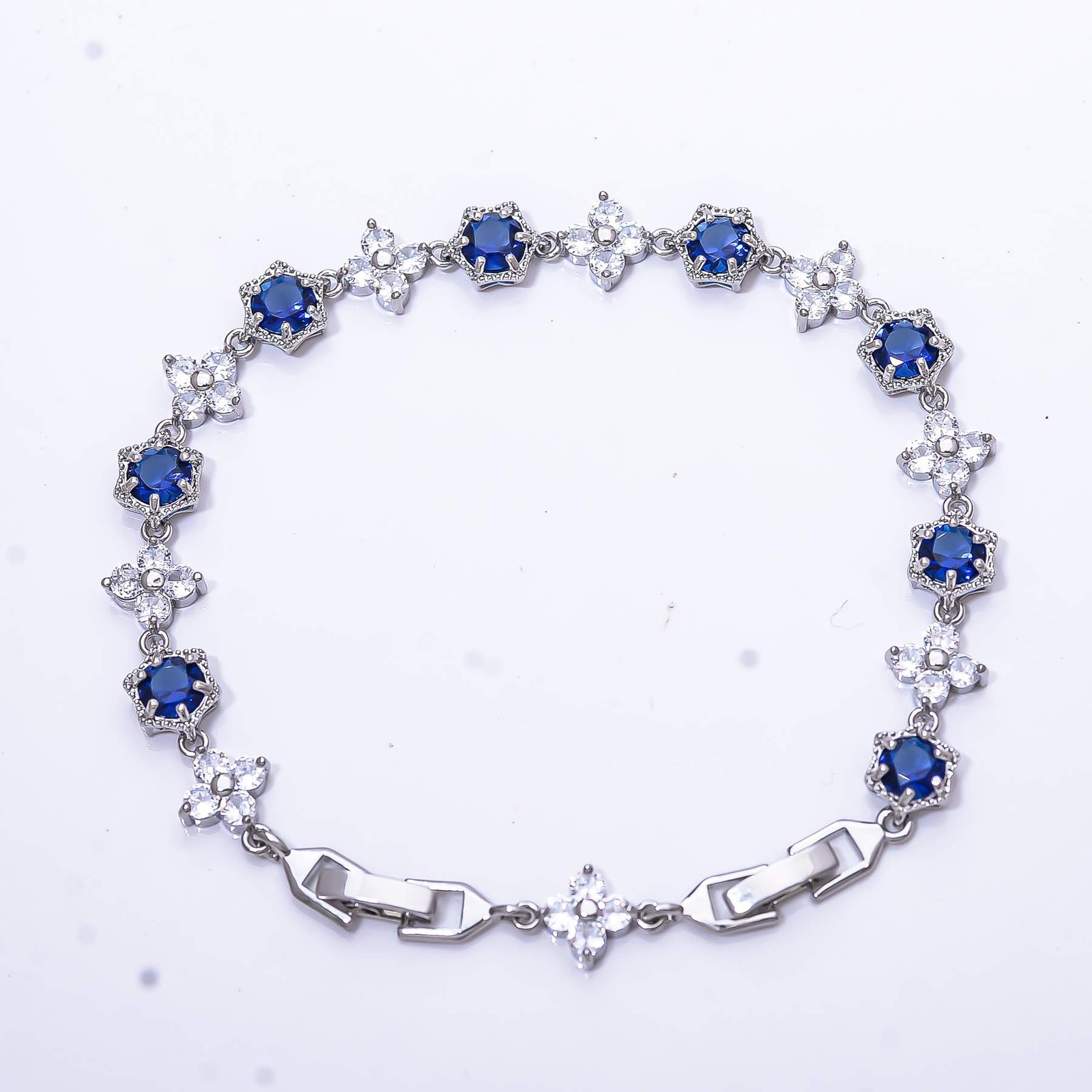 Blue Sapphire & CZ – Simulated 925 Sterling Silver Tennis Bracelet 8.99″ B53
