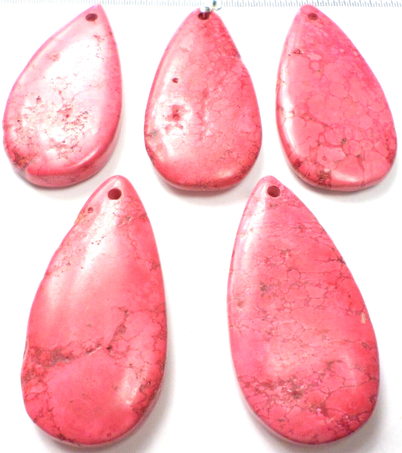 5 Huge Deep Pink Magnesite Teardrops Gemstone Cabochon Bead Pendants 60x30x8mm