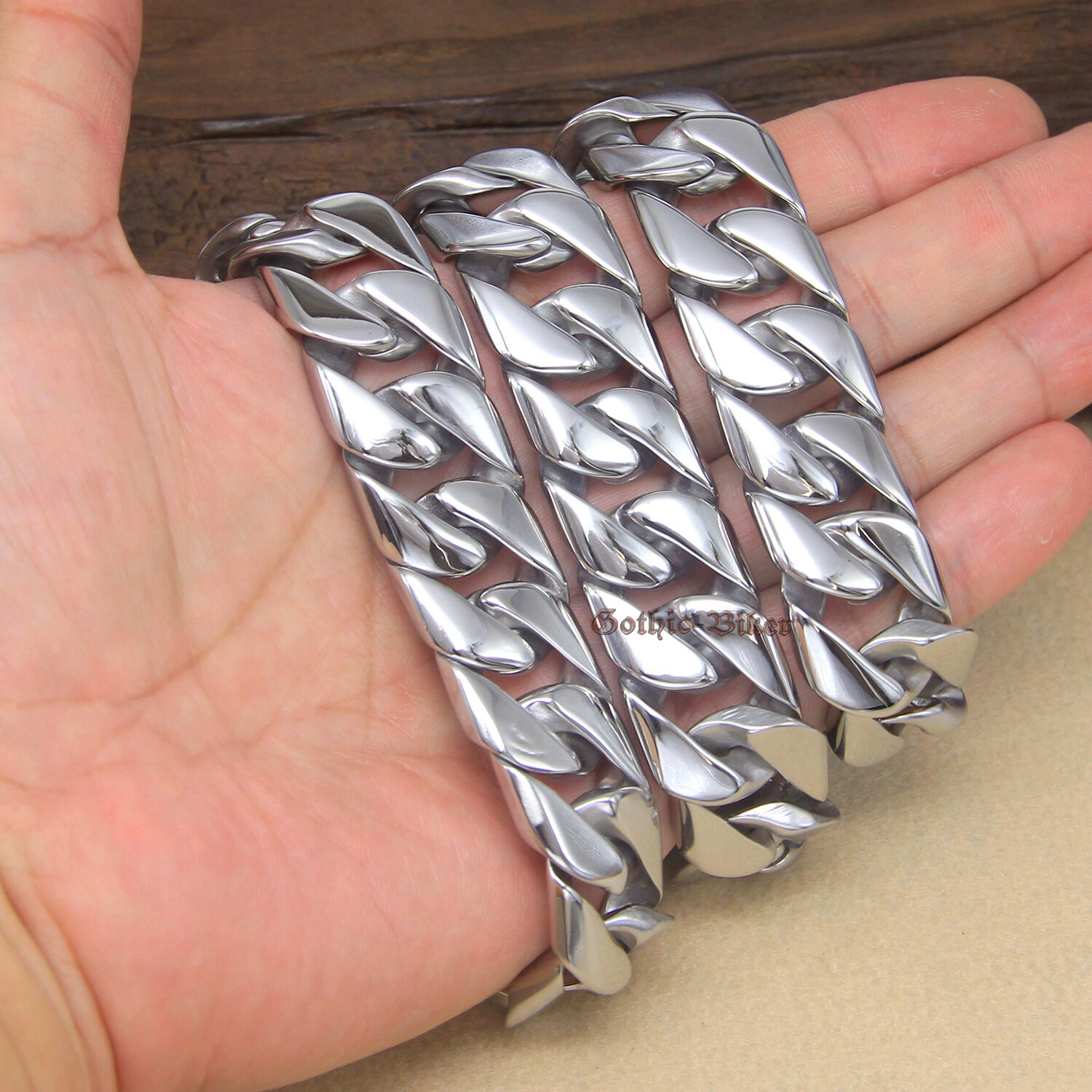 Men Heavy Curb Cuban Link Necklace 20mm Wide Stainless Steel Chain Silver Polish