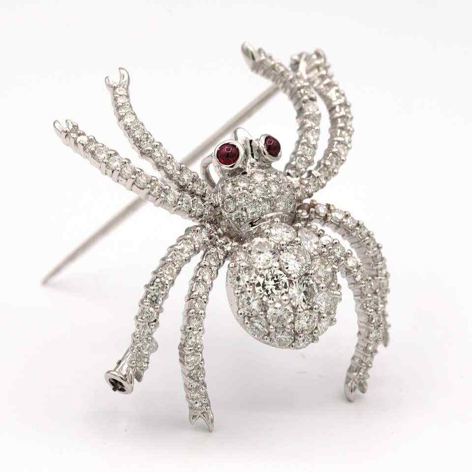 Wonderful Simulated 5.10CT White Sapphire & Red Ruby Sparkly Spider Women Brooch