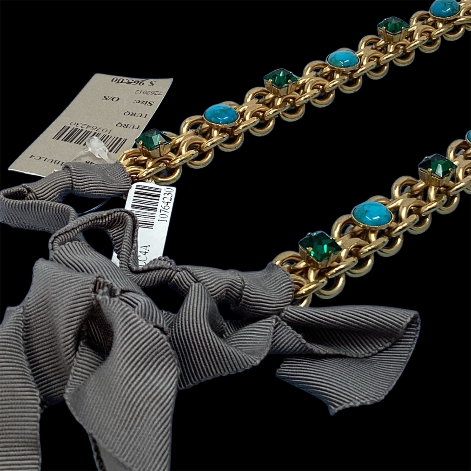 Lanvin Paris Long Necklace / Belt Gold-Tone Turquoise & Green Crystal New + Box
