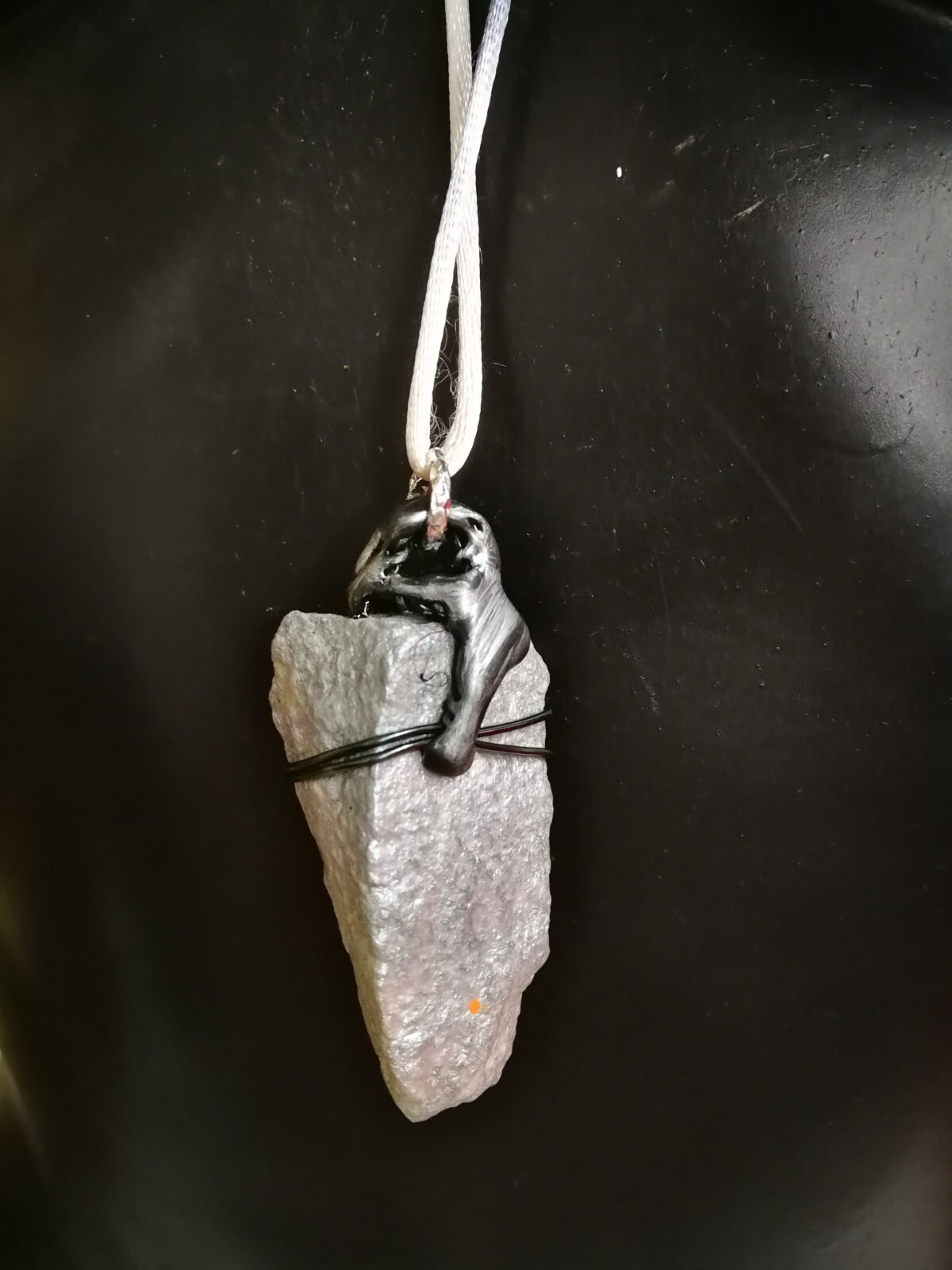 Uncut Gemstone Pendant Necklace Spirit Guide Witch White Snake Amulet Raw Stone