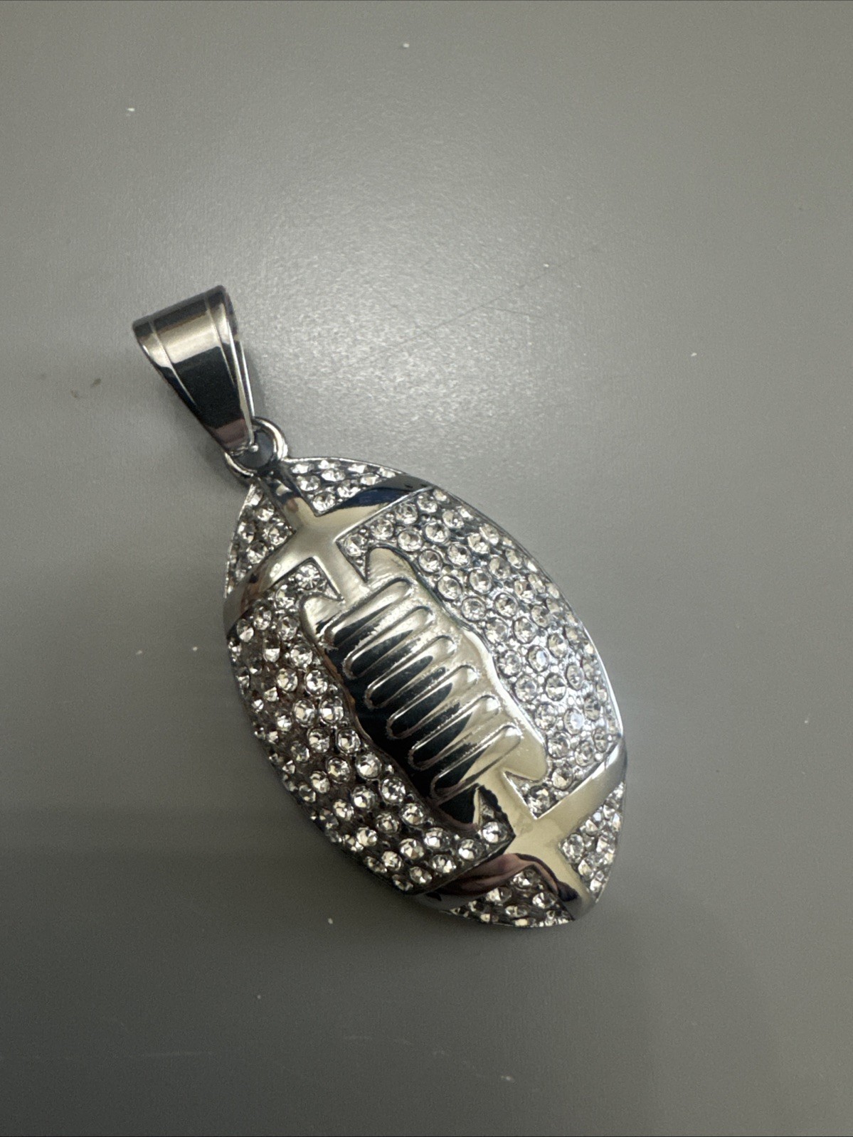 Football Pendant Chain Stainless Steel Super Bowl Gift Men’s Cubic Zirconia Iced