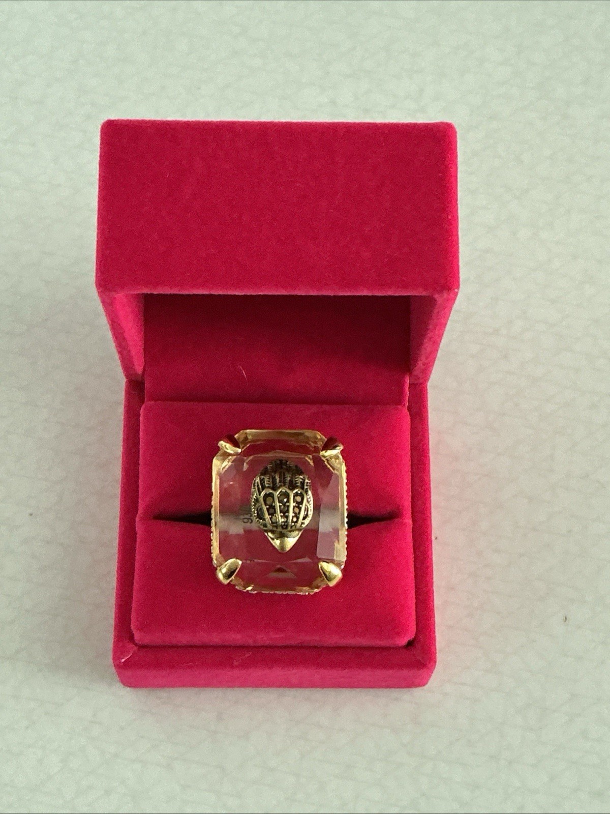 Kurt Geiger London Gold Tone Eagle Head Crystal Statement Cocktail Ring Sz 8 New