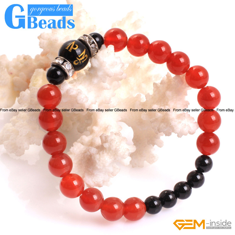 Red Agate Mala Prayer Rosary Beaded Stretchy Bracelet For Women 7″ Homemade