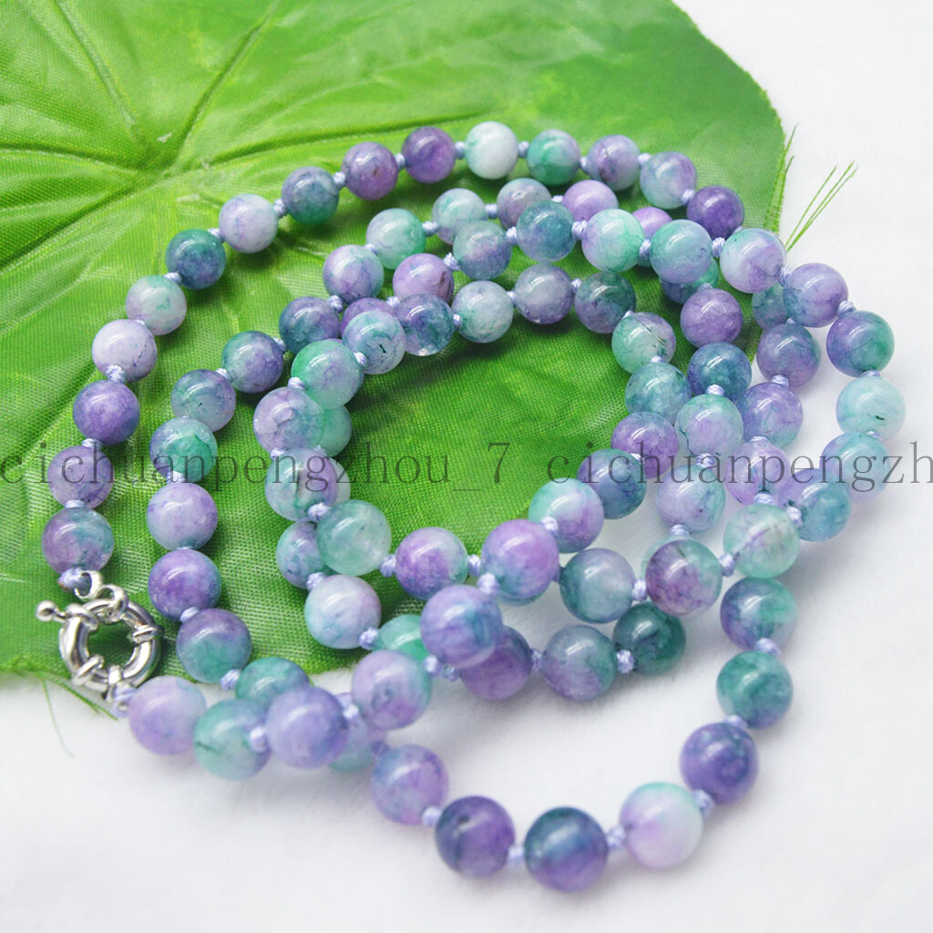 Natural 8mm Purple Green Multicolor Jade Round Gems Beads Necklace 16-36”
