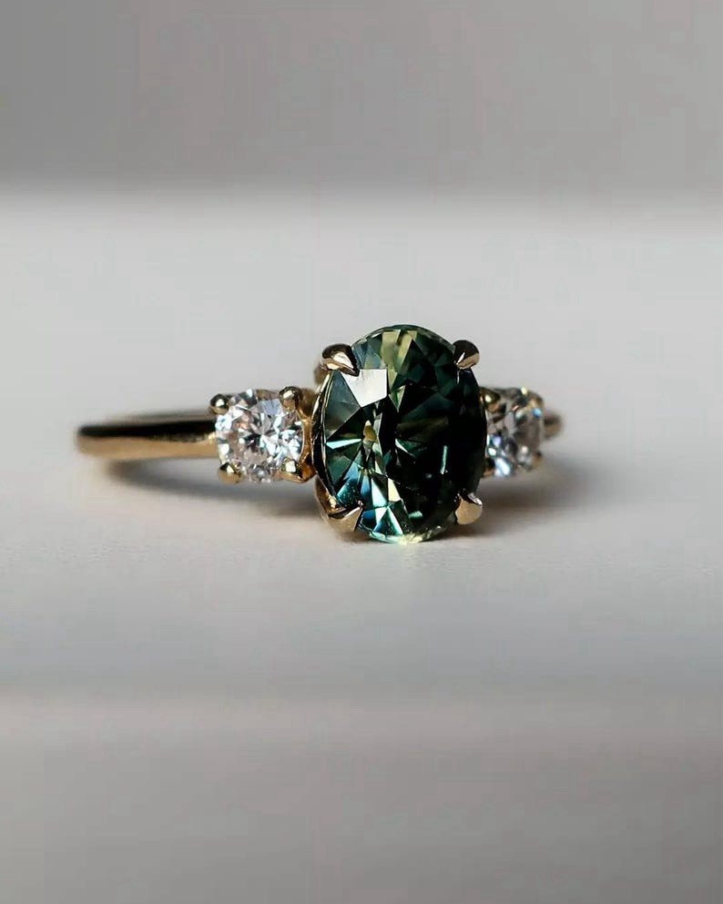 Oval Cut Teal Sapphire Ring 925 Sterling Silver Gift For Her Engagement Ring.