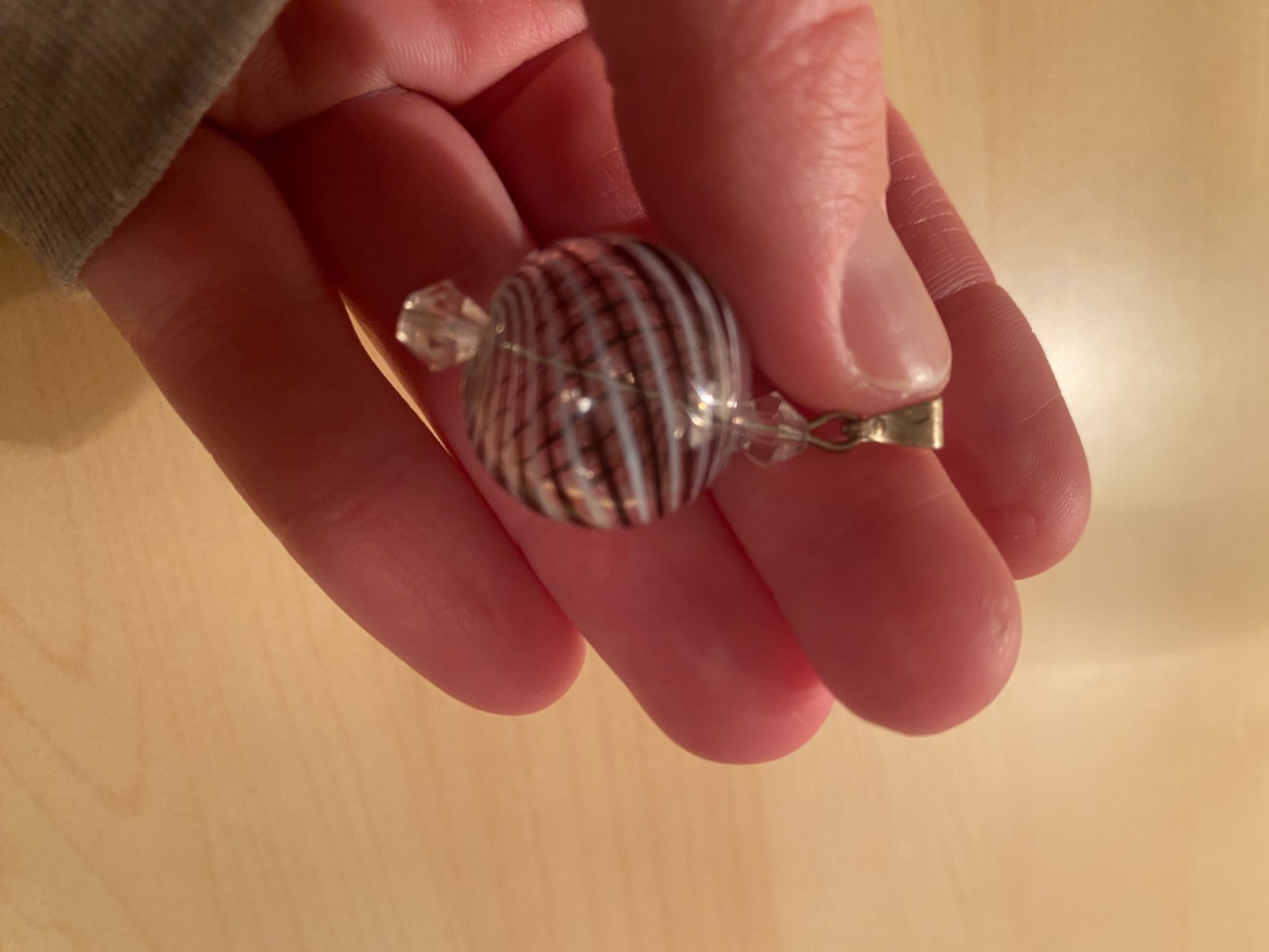 Fashion Gift Glass Pendant Round 3D Clear Ball w/ Stripes Pendant only No Chain