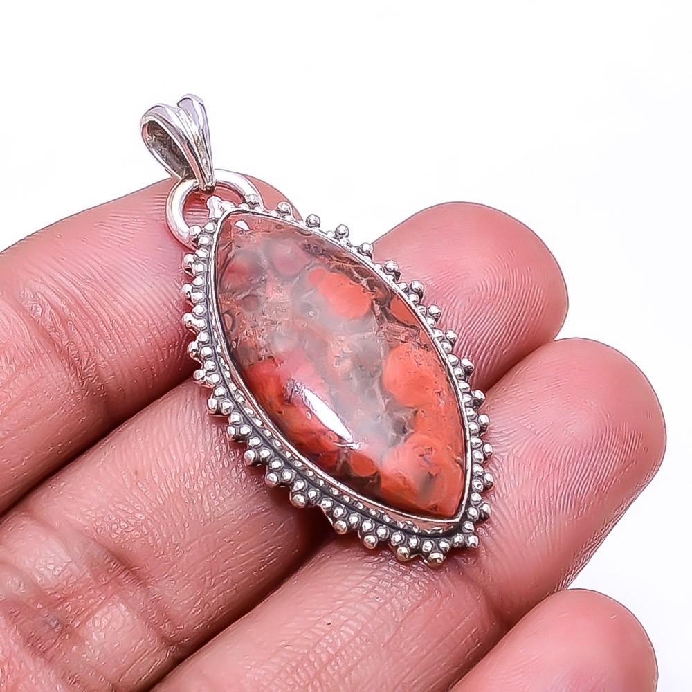Natural Poppy Jasper -Morgan Hill Gemstone 925 Sterling Silver Pendant 1.76″ P28