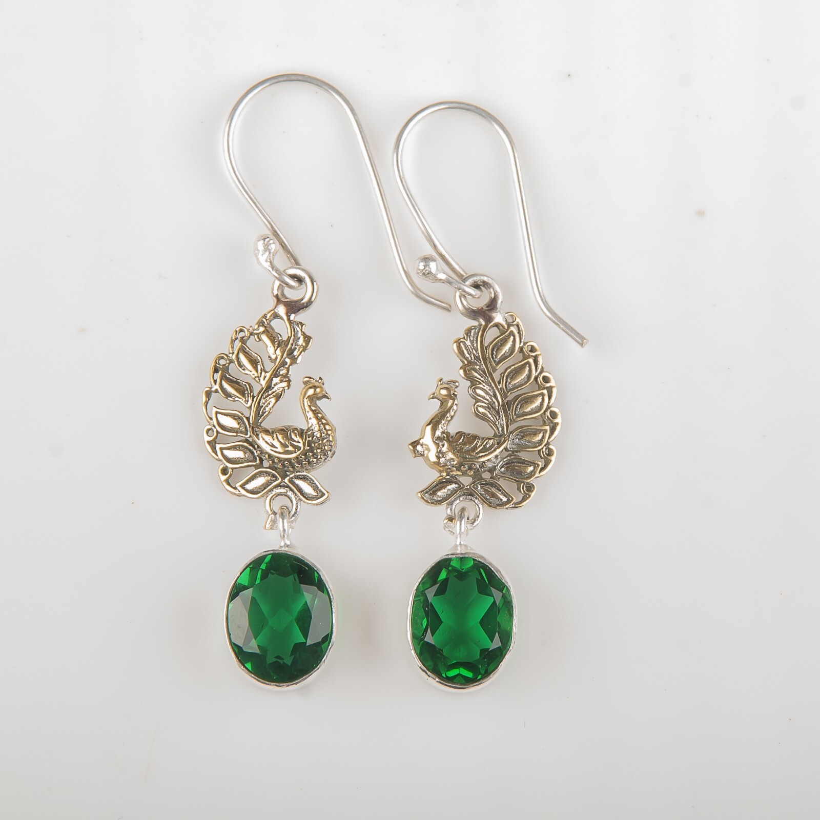 Green Emerald Gemstone Drop/Dangle Earrings 925 Sterling Silver Jewelry
