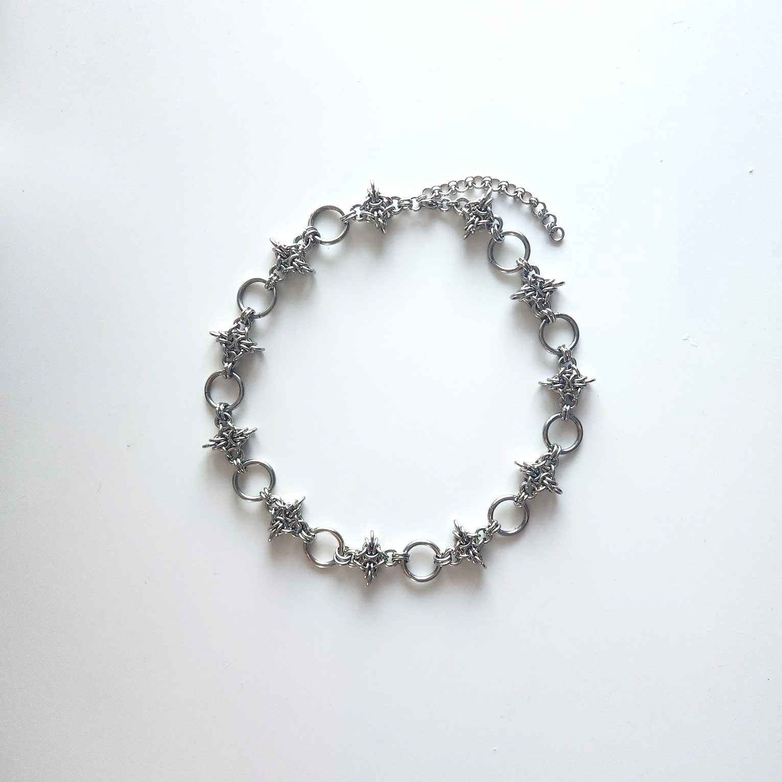 Goth chunky silver choker necklace with spikes