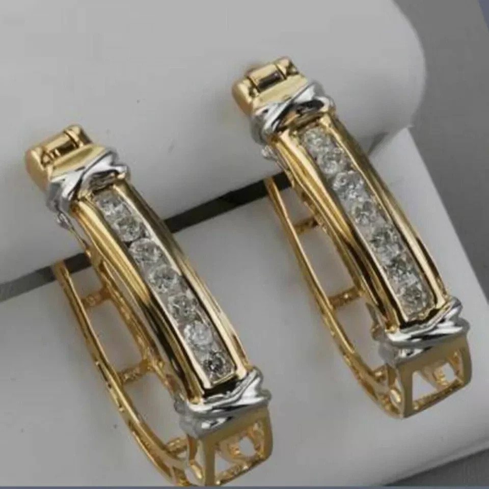 0.60Ct Round Cut Simulated Diamond Hoop Earrings 14K Two Tone Gold Plated