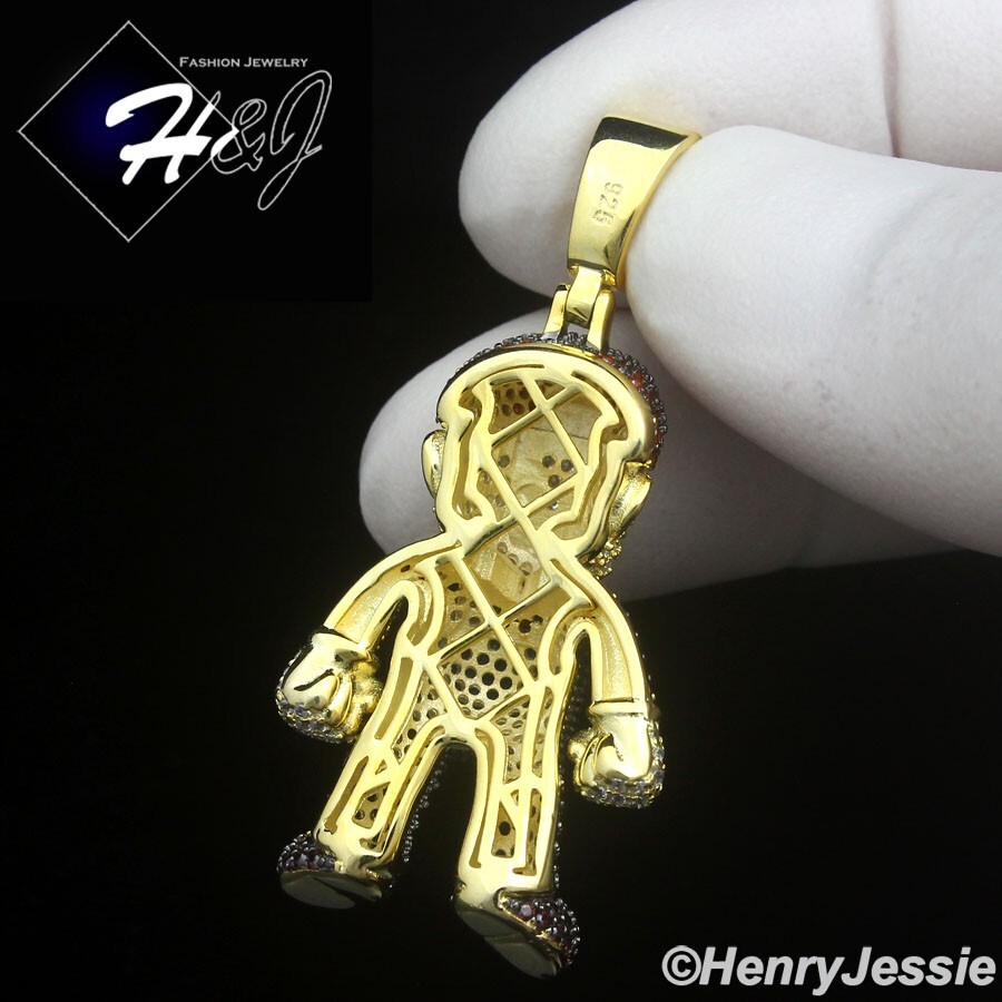 MEN 925 STERLING SILVER ICY CZ HIPHOP GOLD PLATED 3D SUPER MARIO PENDANT*GP499