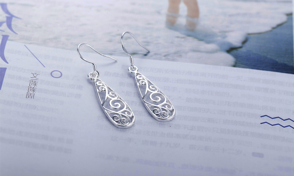 Womens 925 Sterling Silver Elegant Filigree 44mm Long Drop Dangle Earrings #E303