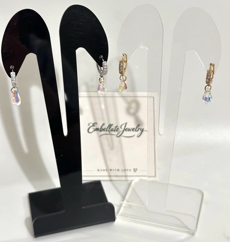 Swarovski Crystal Huggie Hoop Earrings Silver &Gold Plated Jewelry Set