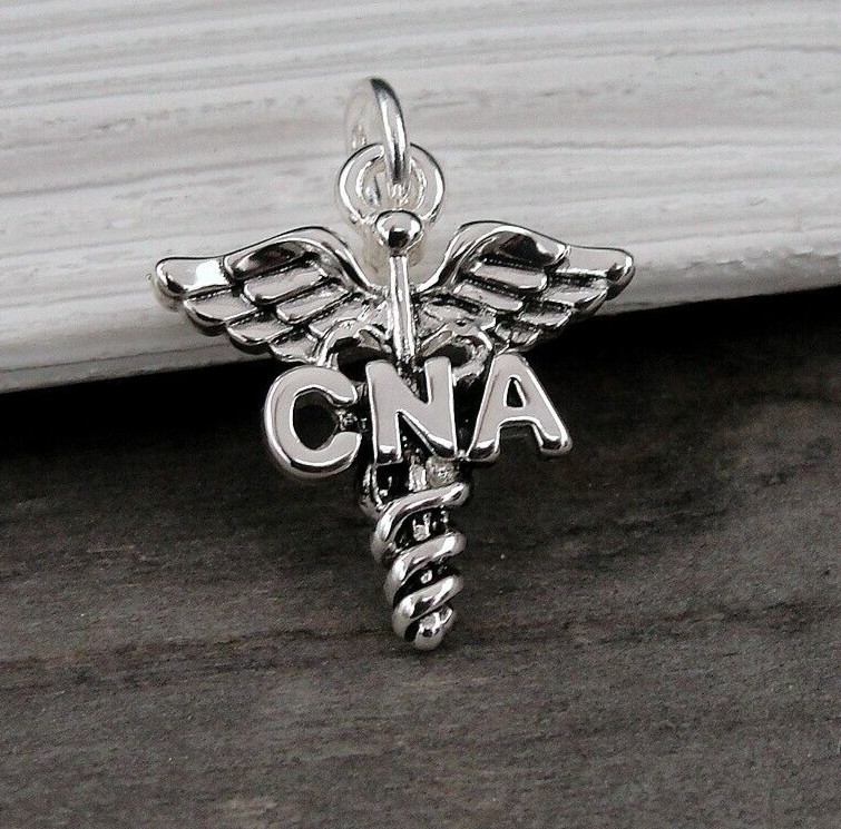 Silver CNA Caduceus Charm – Nursing Assistant Charm – Gift for Nursing Assisant