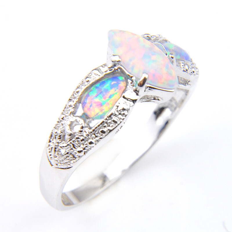 Sparking Oval Shape White Fire Opal White Topaz Gems Rose Gold Rings Size 6~10
