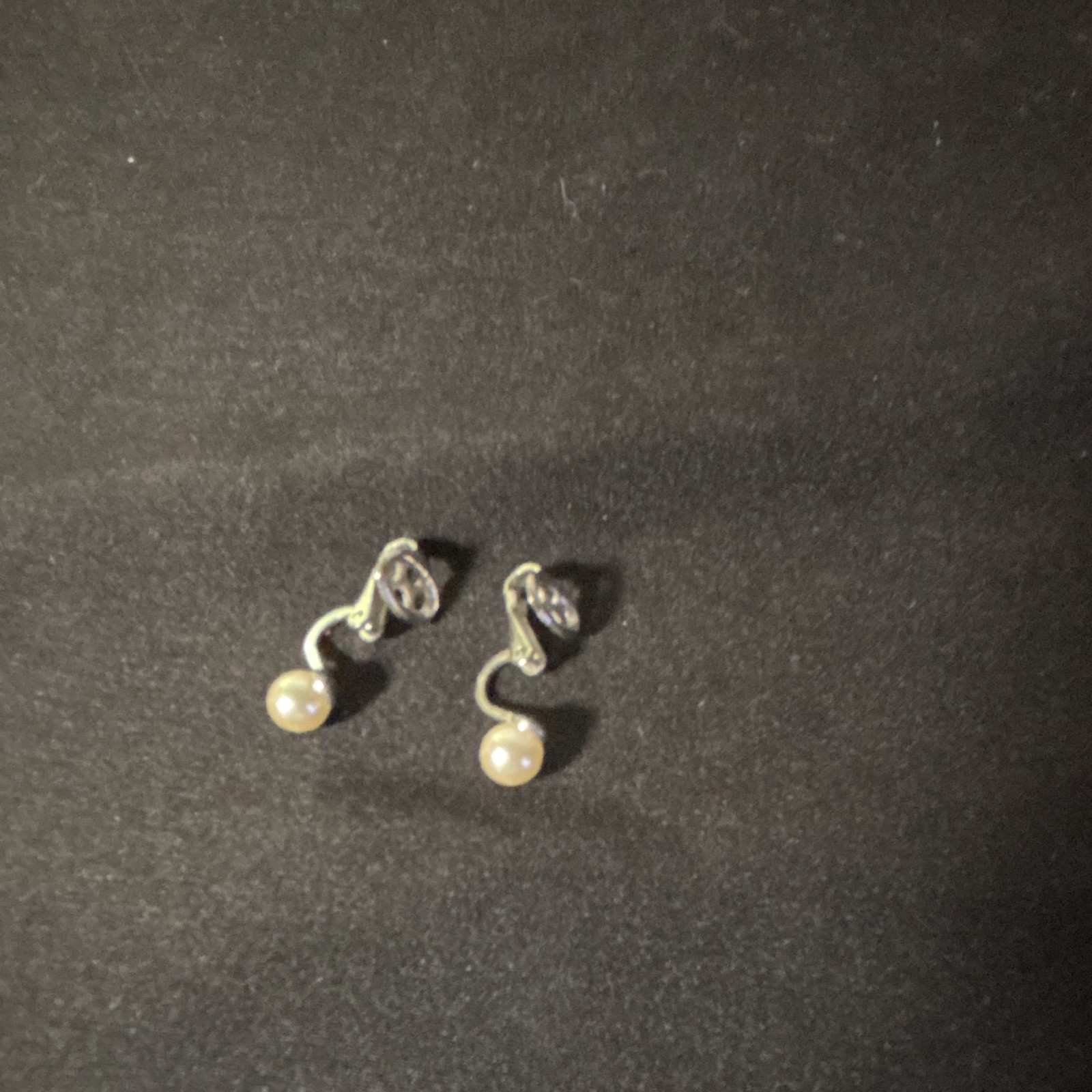 50’s-60’s Silver Tone Metal White Round Pearl Stud Earrings Butterfly Back Pair