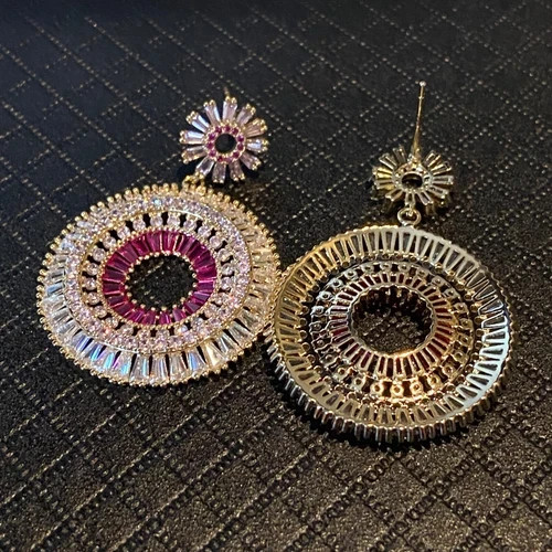 Lab-Created Pink Sapphire Wedding Hoop Chandelier Earrings 18k Gold Plated Gift