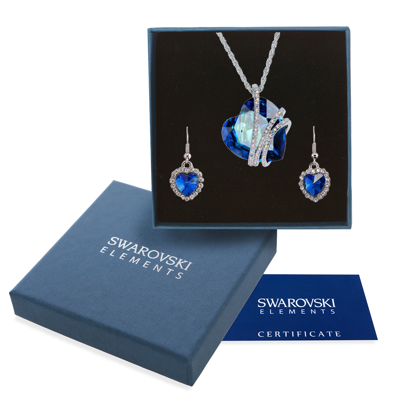 Swarovski Elements Original G4Love Crystal Blue Heart Women White Gold Necklace